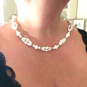 Vintage Trifari White Lucite and Gold-toned beads